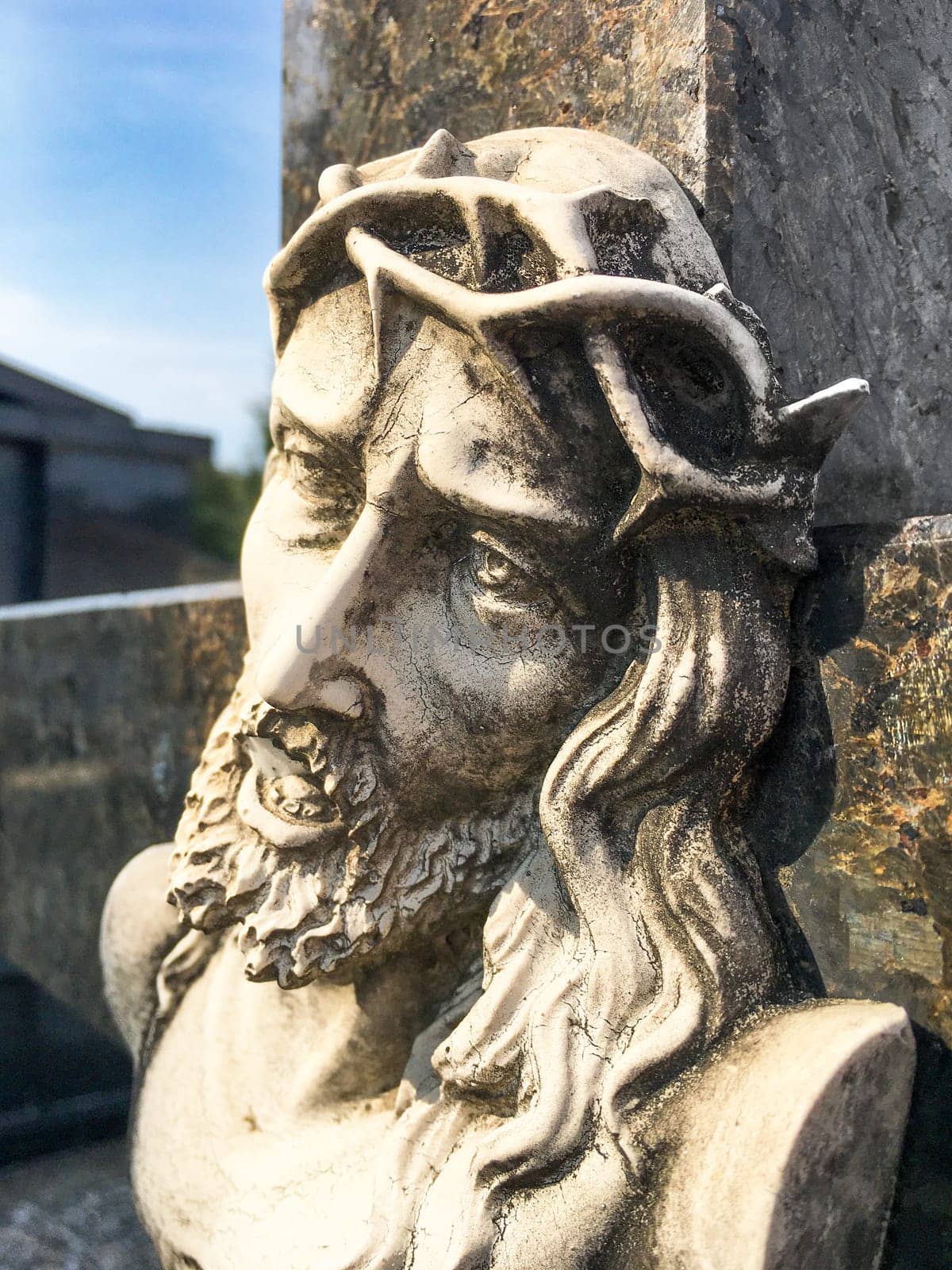 Jesus stone statue. Death of Jesus. Resurrection. Easter.