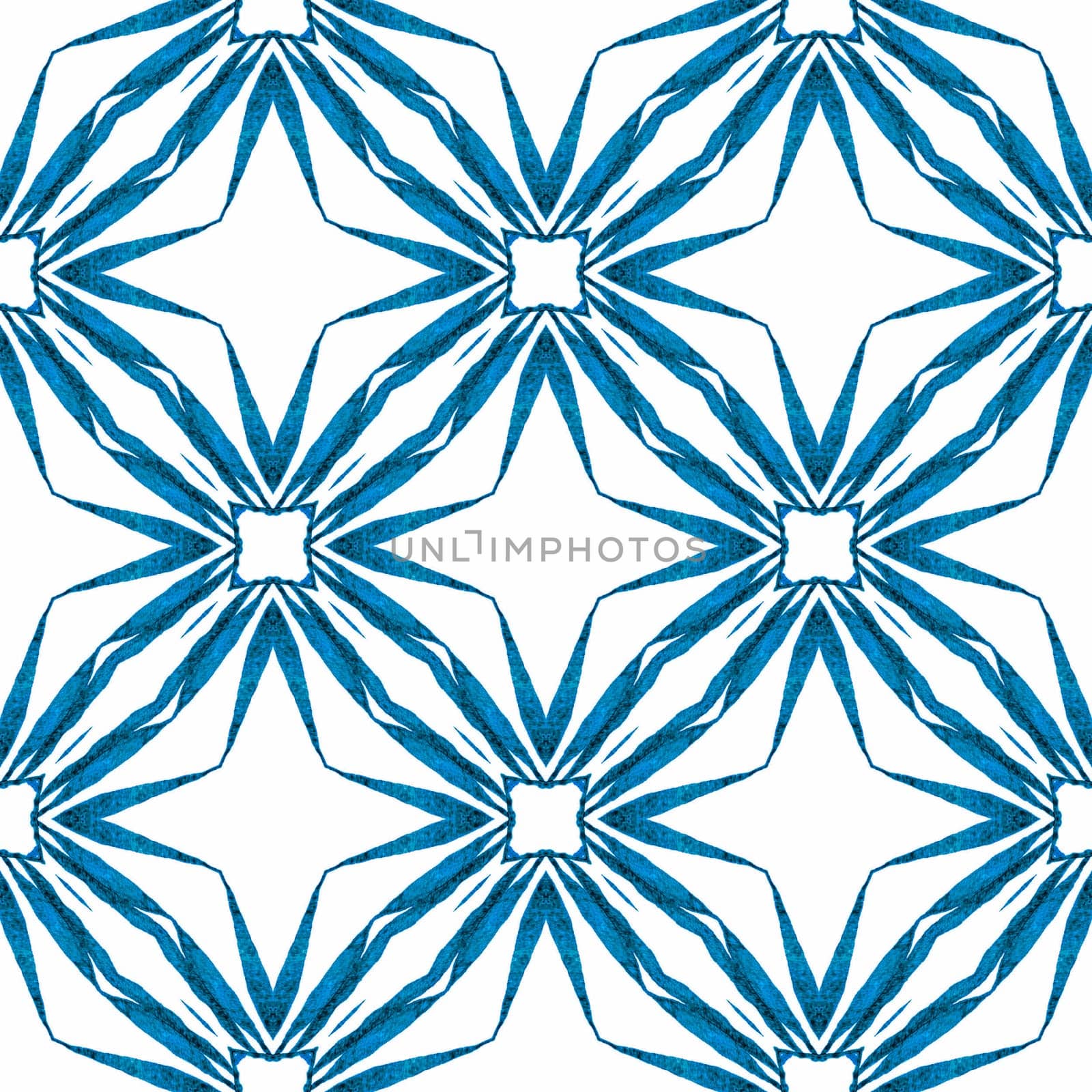 Tiled watercolor background. Blue marvelous boho chic summer design. Textile ready rare print, swimwear fabric, wallpaper, wrapping. Hand painted tiled watercolor border.