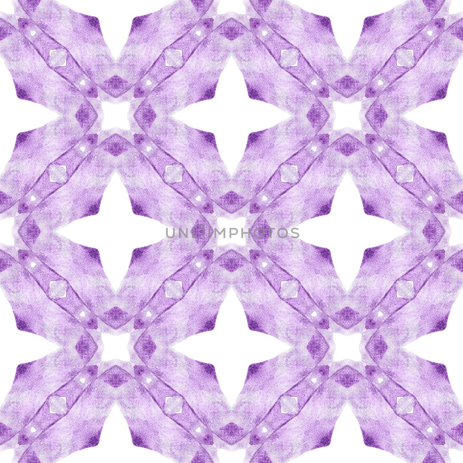 Watercolor ikat repeating tile border. Purple tempting boho chic summer design. Ikat repeating swimwear design. Textile ready stylish print, swimwear fabric, wallpaper, wrapping.