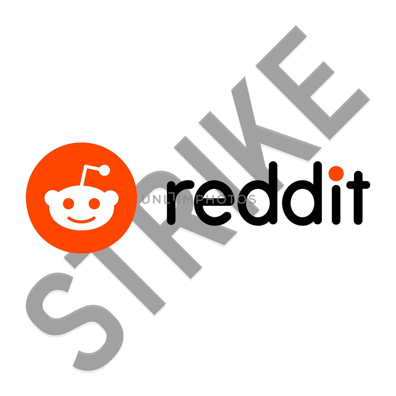 Kyiv, Ukraine - 13.08.2023: Reddit logo with strike text on background. Over 7,000 communities disabled and close for 48 hours to protest new paid API rules from 12 to 14 June. Vector illustration