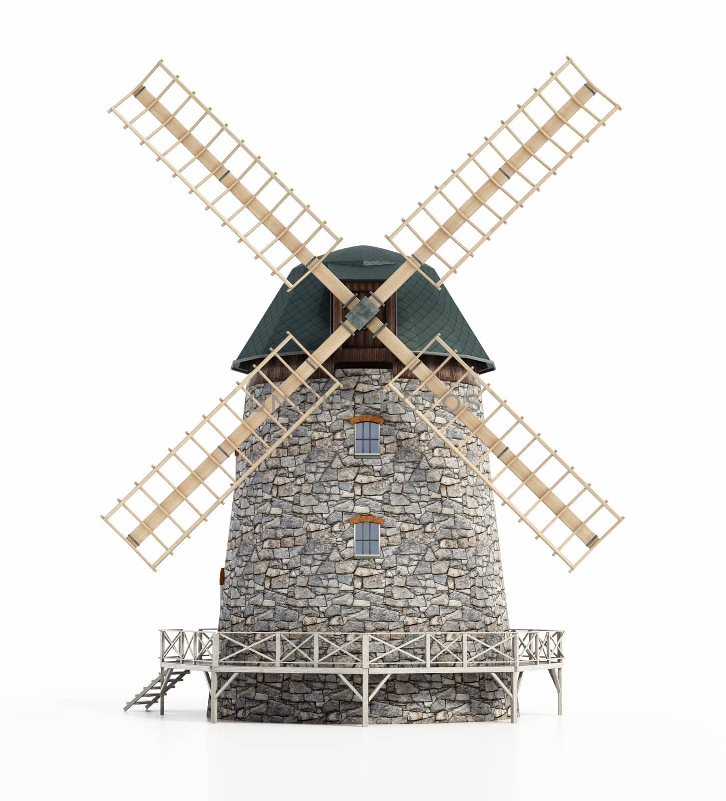 Windmill isolated on white background. 3D illustration.