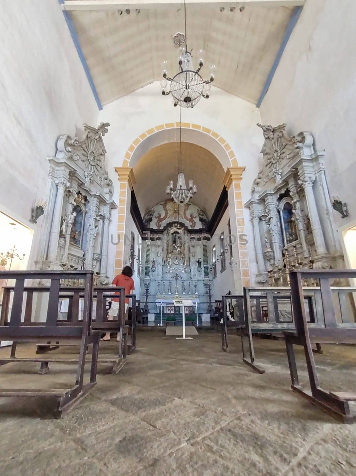 Paraty, Rio de Janeiro, Brazil, February 6, 2025, view of the altar in the colonial interior of the Catholic Church of Santa Rita. Historic architecture