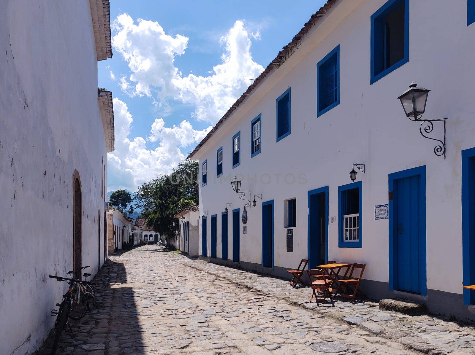 Paraty, Rio de Janeiro, Brazil, February 6, 2025, view of the facade of an old colonial house in the central square, historic city.