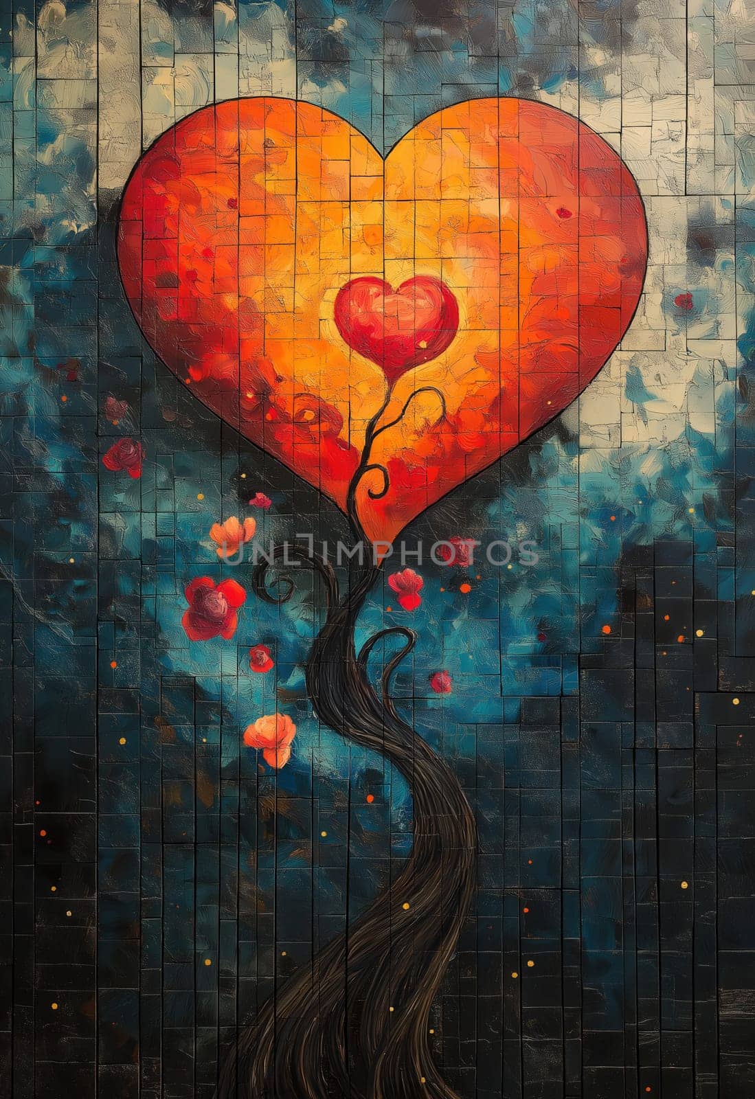 Two colored hearts on a textured background. Selective focus.