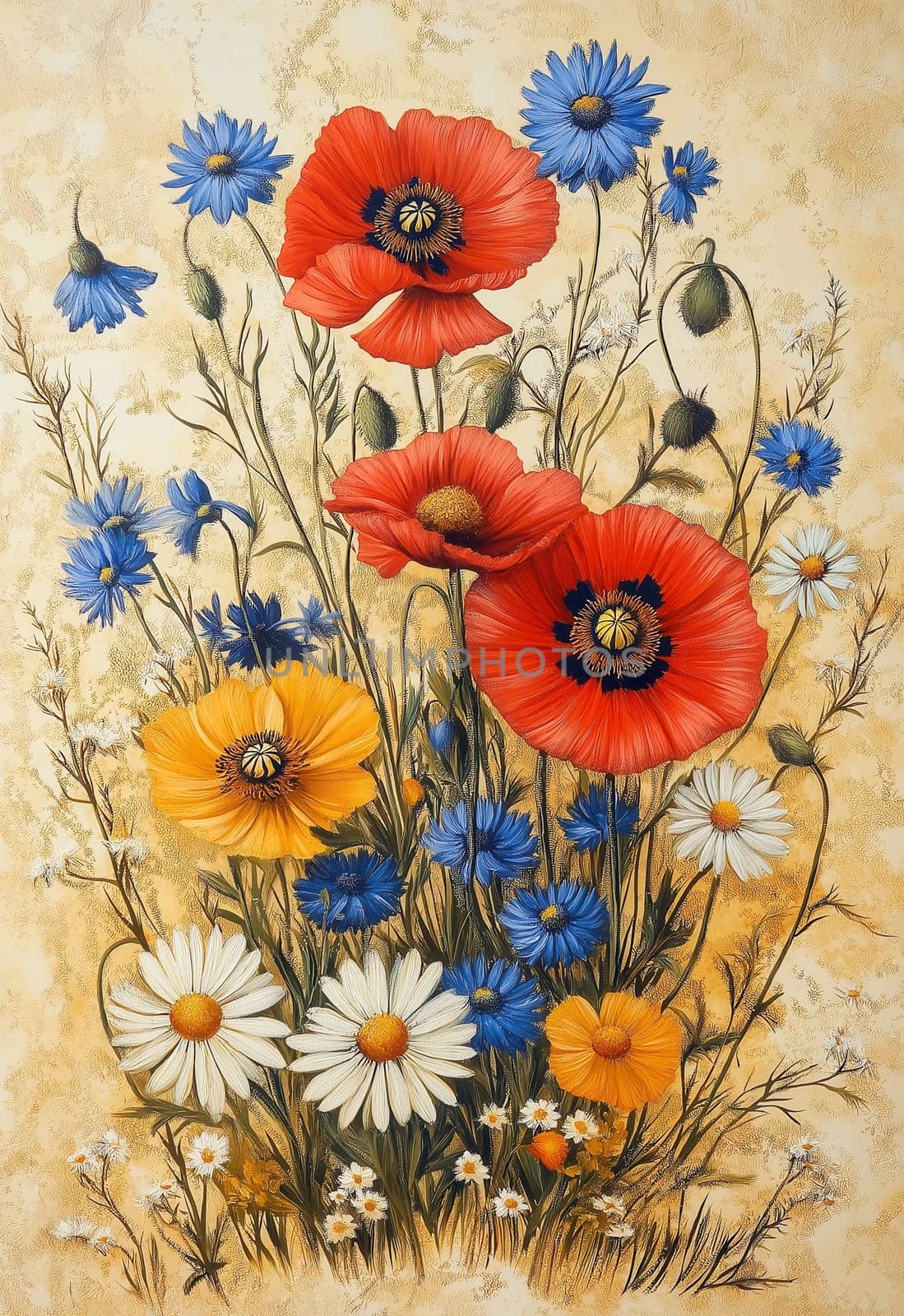 Greeting card with summer wildflowers. Selective focus.