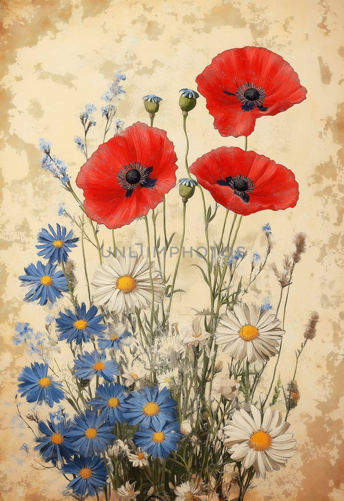 Greeting card with summer wildflowers. Selective focus.