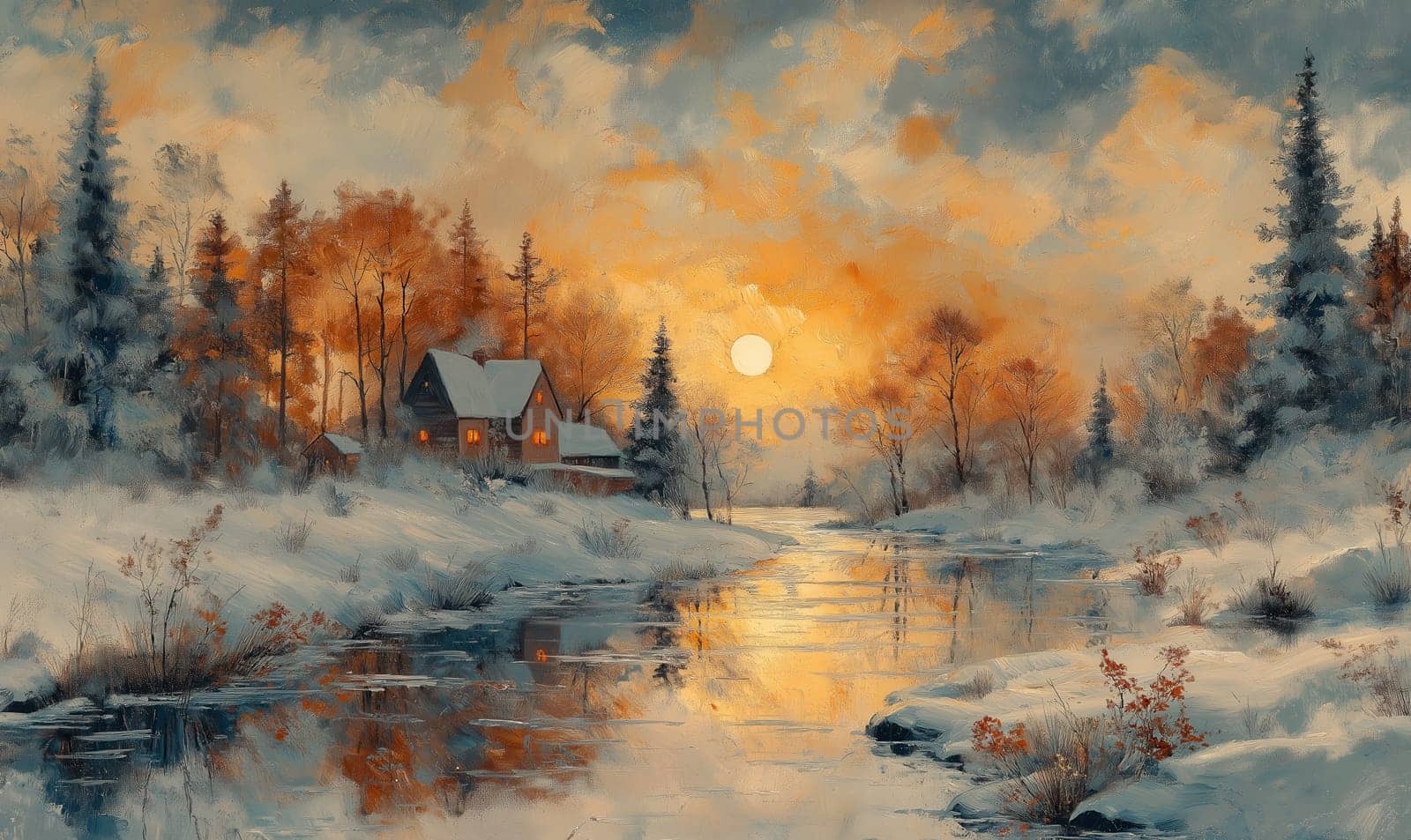 Beautiful winter snowy landscape on a sunny day. Selective focus.