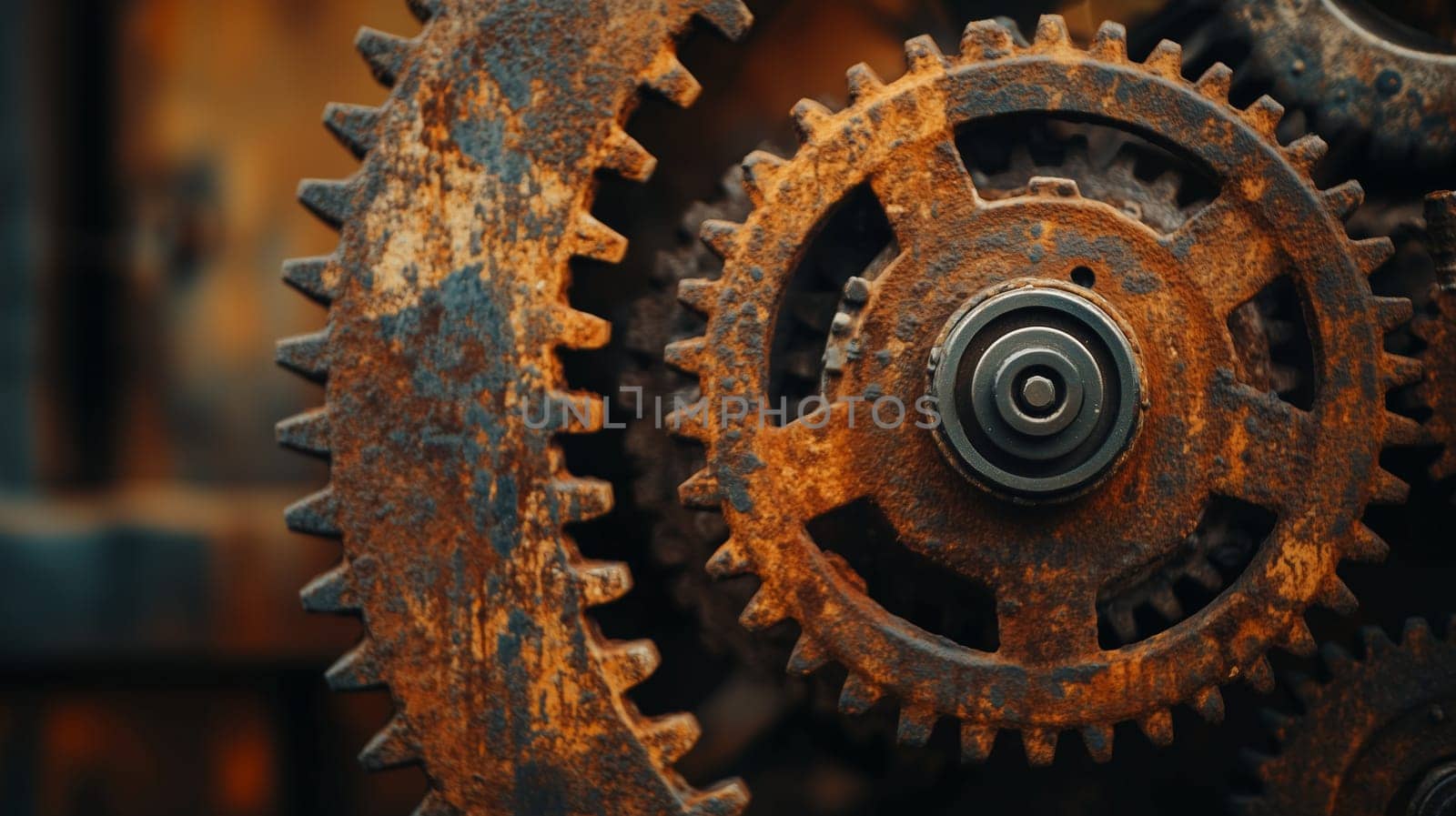 Rusty industrial gears symbolizing labor and industry for Workers' Day.