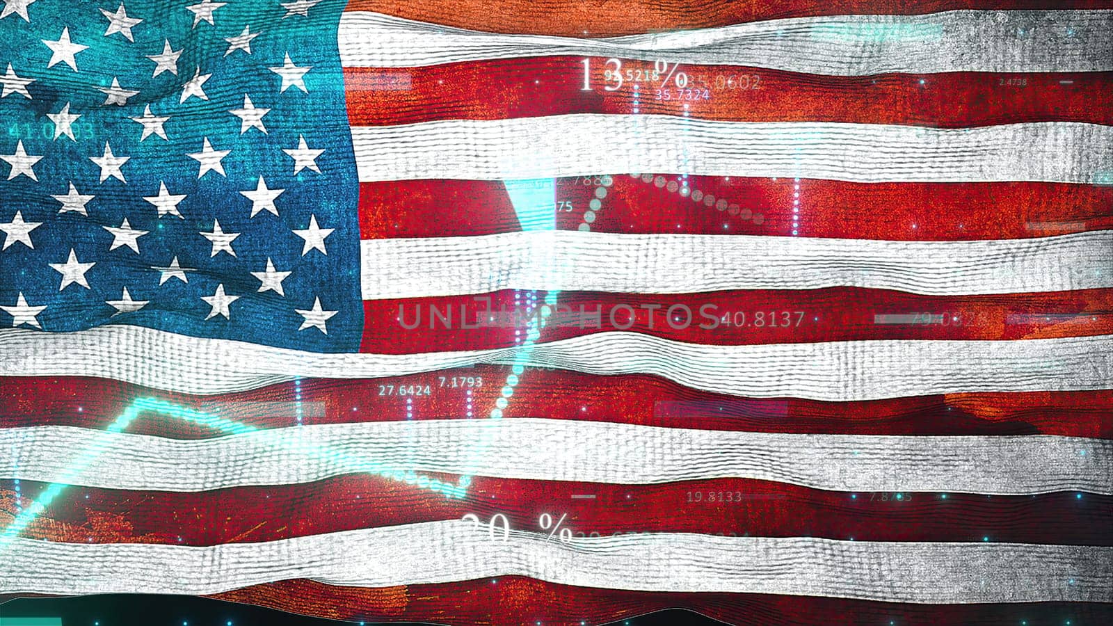 stock market chart with USA flag. Computer generated 3d render