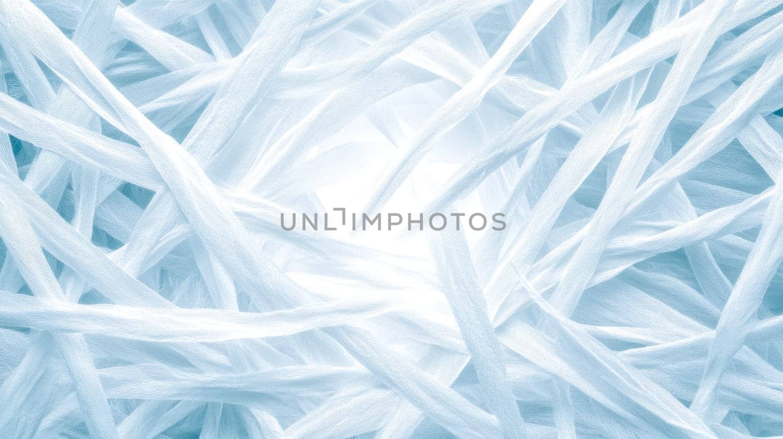 Intertwined light blue raffia ribbons create a delicate and textured background, illuminated by a soft, central glow, perfect for adding a touch of elegance and sophistication to any project