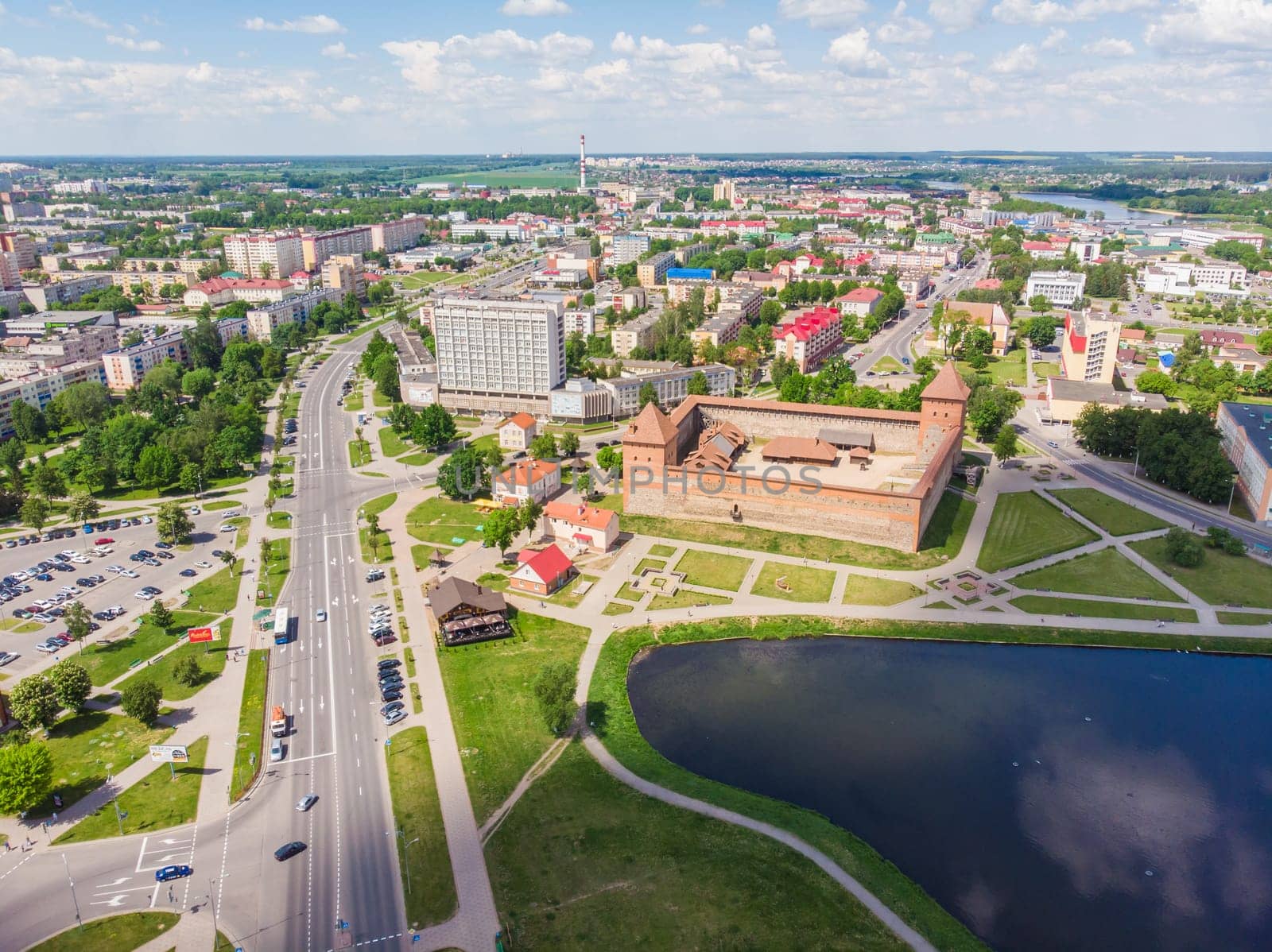 Summer aerial panorama of the city of Lida. Belarus