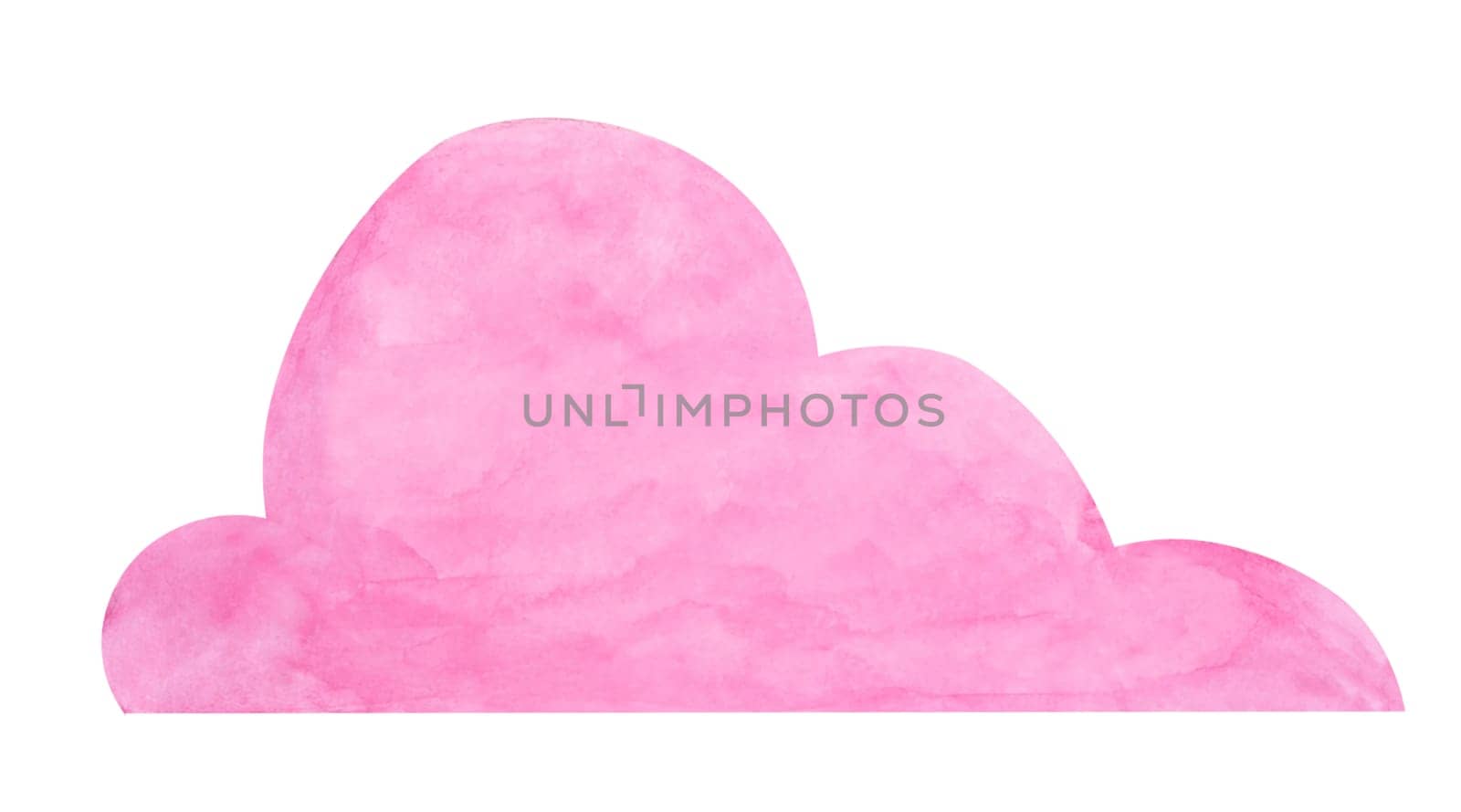 Pink cloud watercolor clipart, perfect for adding a whimsical touch to designs such as invitations, nursery decorations, or dreamy digital art. This hand drawn element brings a soft, pastel aesthetic.