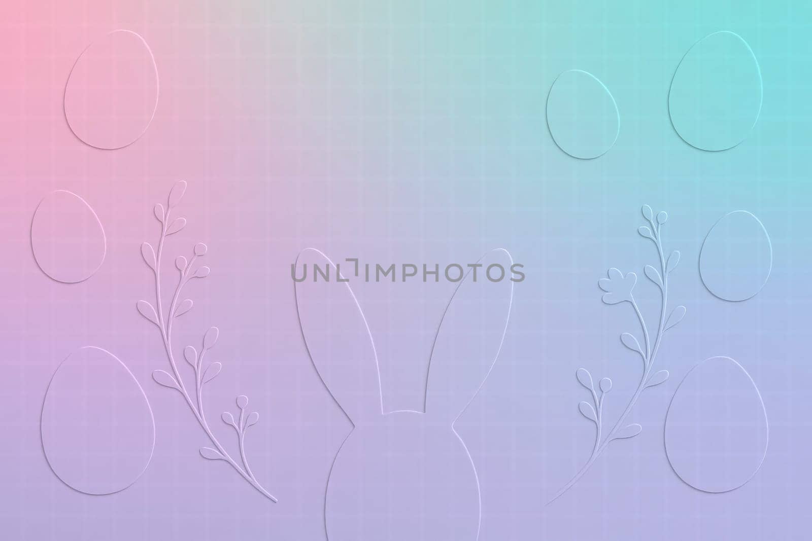 Elegant minimalist Easter background with bunny ears, floral branches and pastel tones. A clean and versatile composition perfect for banners, cards, social posts and digital design