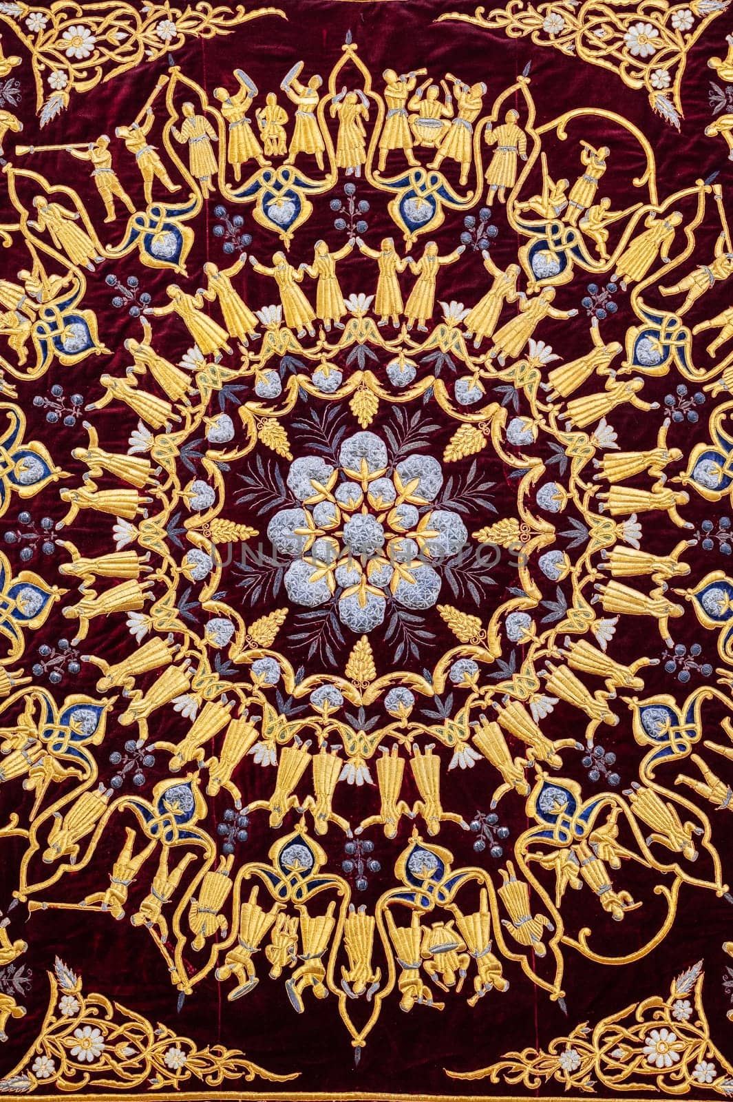 oriental Uzbek carpet with a traditional asian pattern. Vintage handmade Turkish carpet