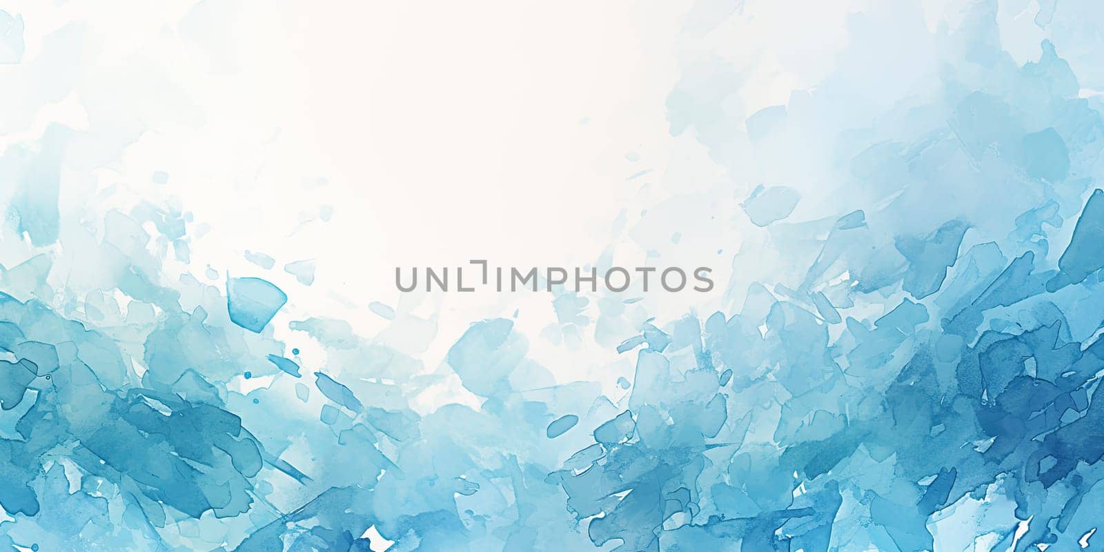 This abstract background features calming blue and turquoise watercolor elements with smooth gradients and subtle noise. The elegant composition includes artistic brush strokes, creating a minimalistic and serene atmosphere.