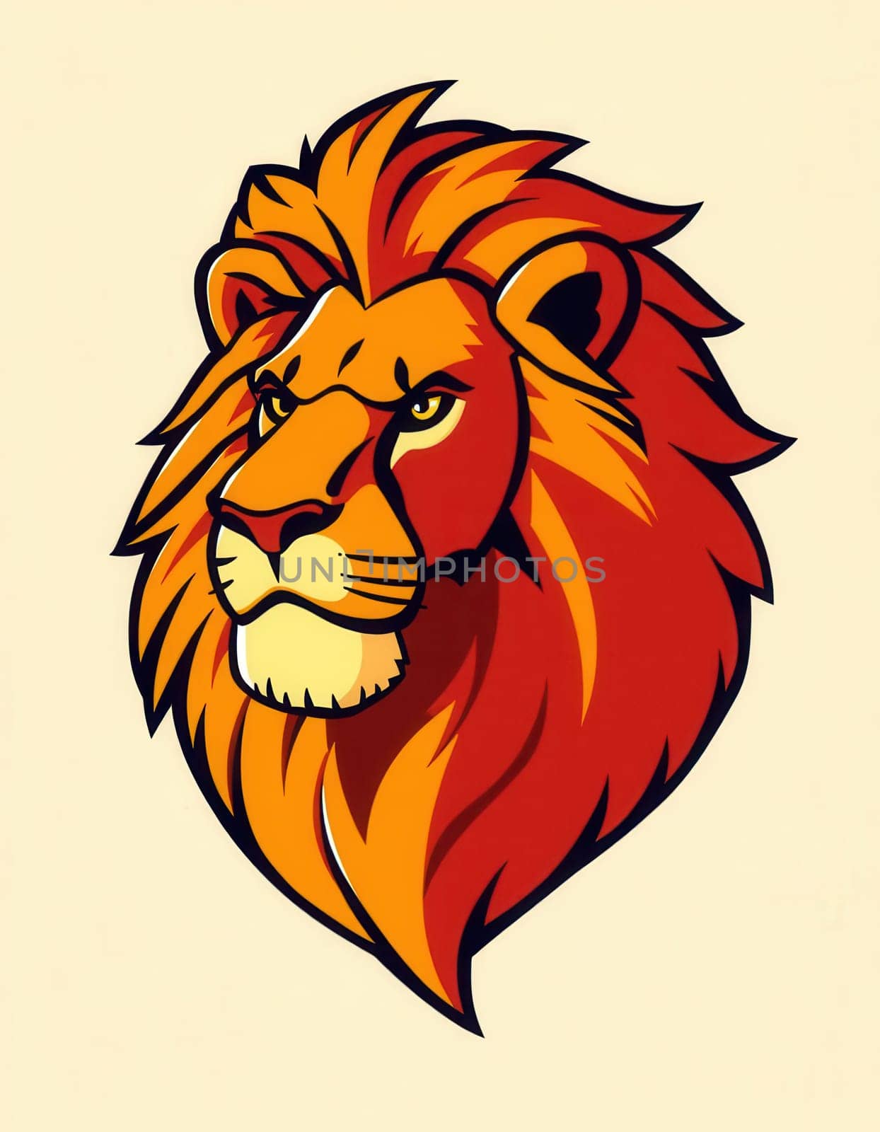 Illustration of a majestic lion's head with a golden mane