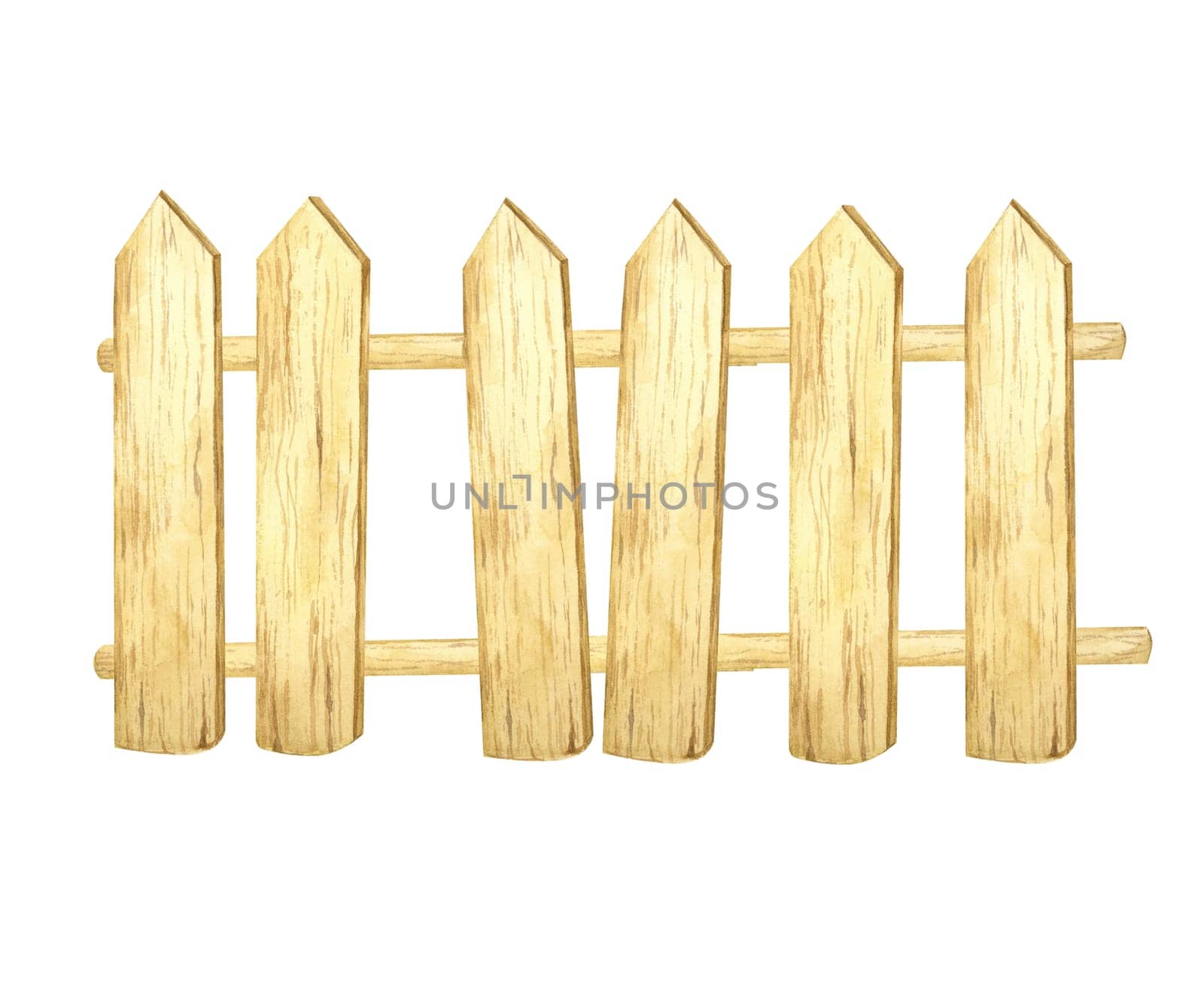 Rustic wooden fence watercolor clipart in warm golden tones. Illustration Great for country-themed invitations, gardening blogs, farmhouse decor, and creative digital artwork