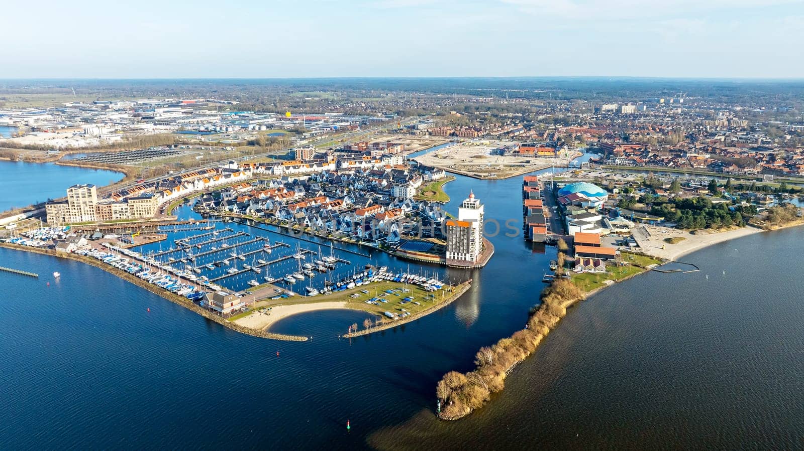 Aerial from the city  and harbor from Harderwijk in the Netherlands