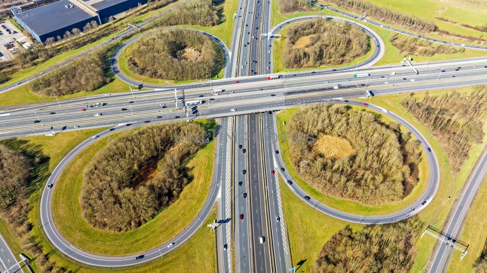 Aerial from junction Hoevelaken from highway A1 and A28 near Amersfoort in the Netherlands