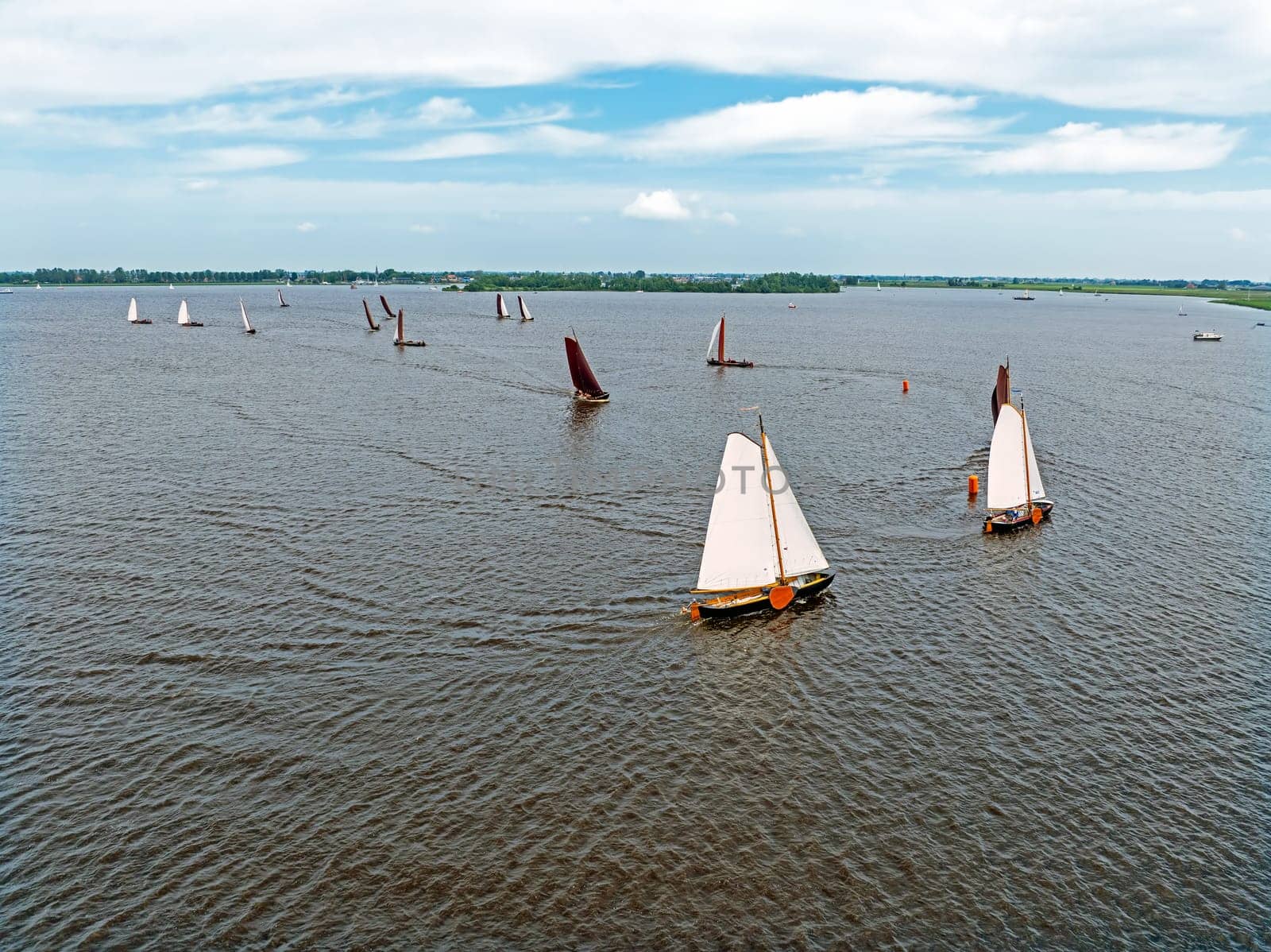 Aerial from the Fryske Praem sailing competition on the Heegermeer in the Netherlands
