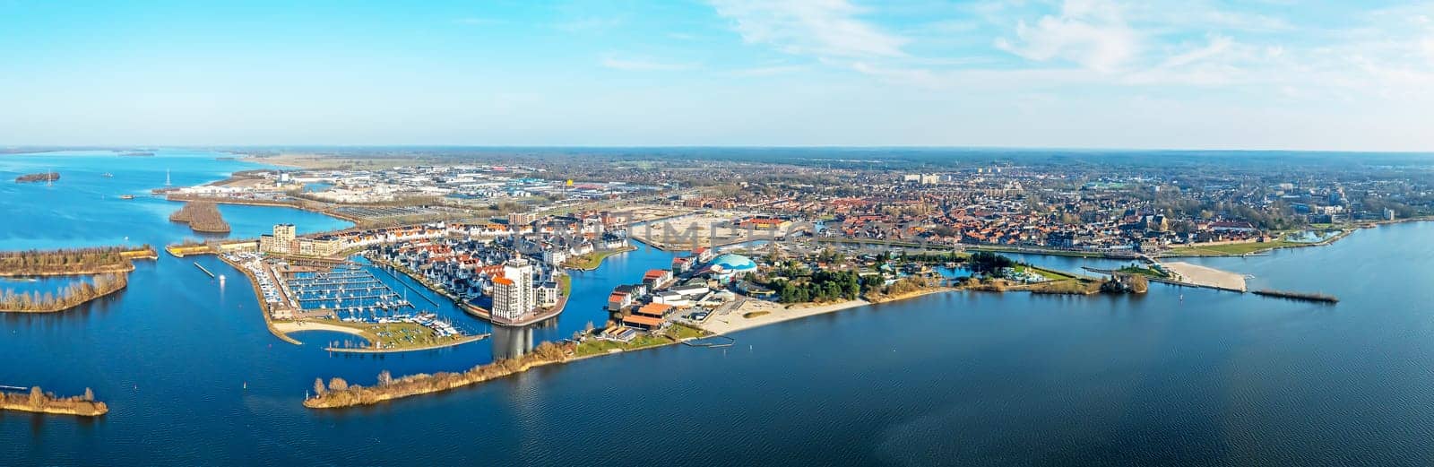 Aerial from the city  and harbor from Harderwijk in the Netherlands