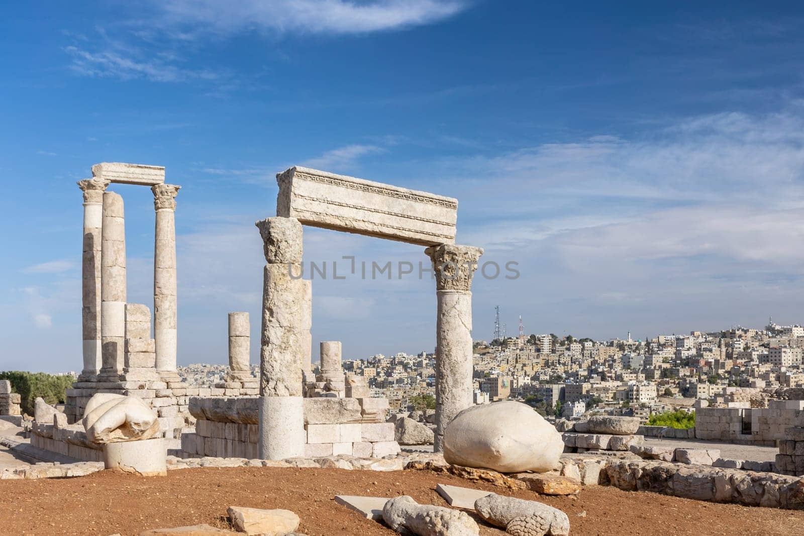 The Roman Temple of Hercules at the Amman Citadel. Archeological site in Amman. Jordan. 