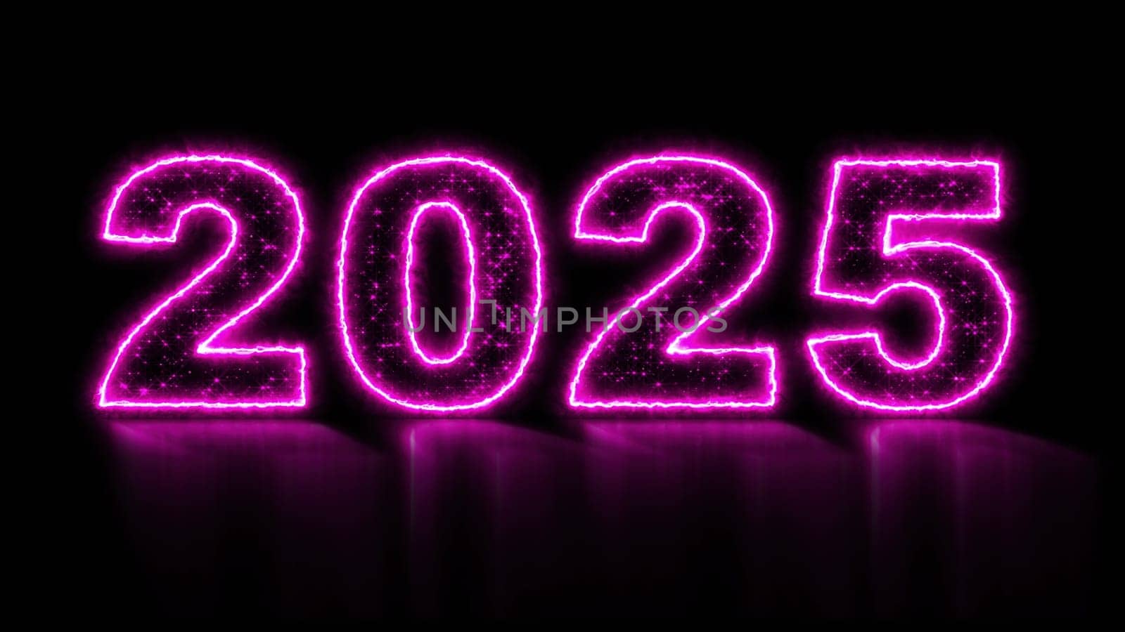 2025 glowing neon technology text. Computer generated 3d render
