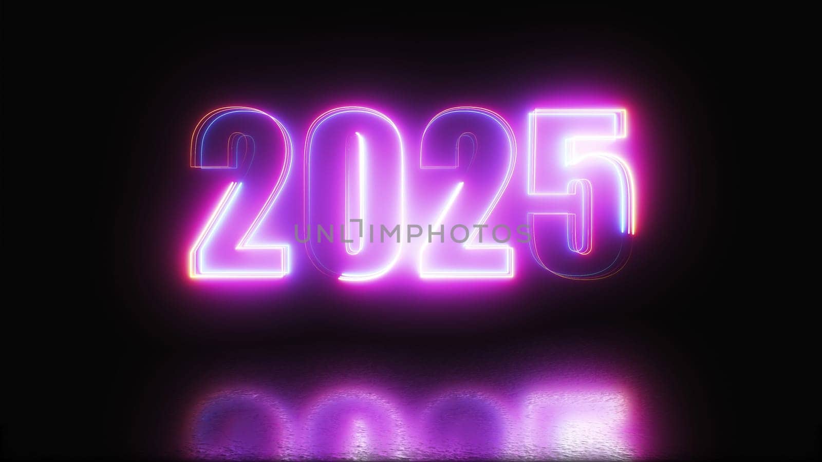 2025 Neon text. Computer generated 3d render