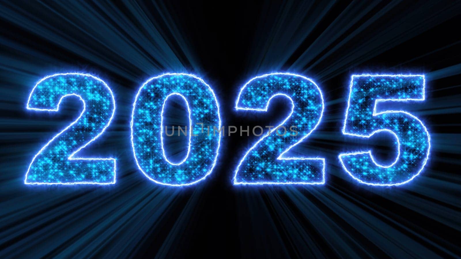 2025 glowing neon technology text. Computer generated 3d render