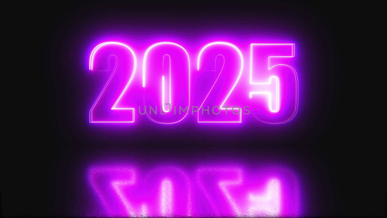 2025 Neon text. Computer generated 3d render