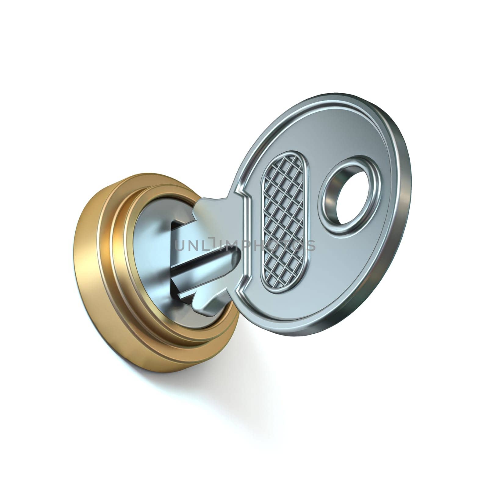 Key in keyhole 3D rendering illustration isolated on white background