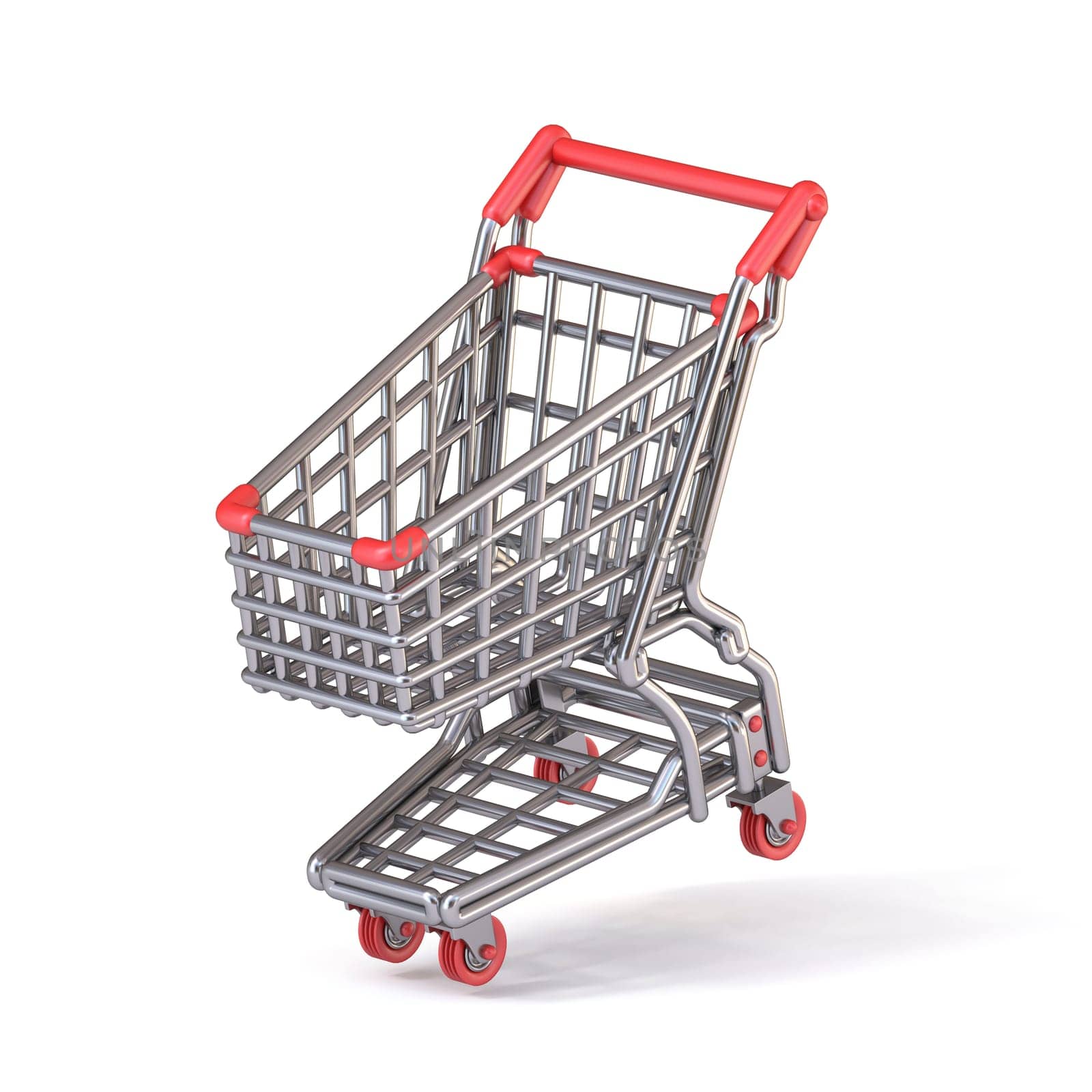 Shopping cart cartoon style Angled view 3D rendering illustration isolated on white background