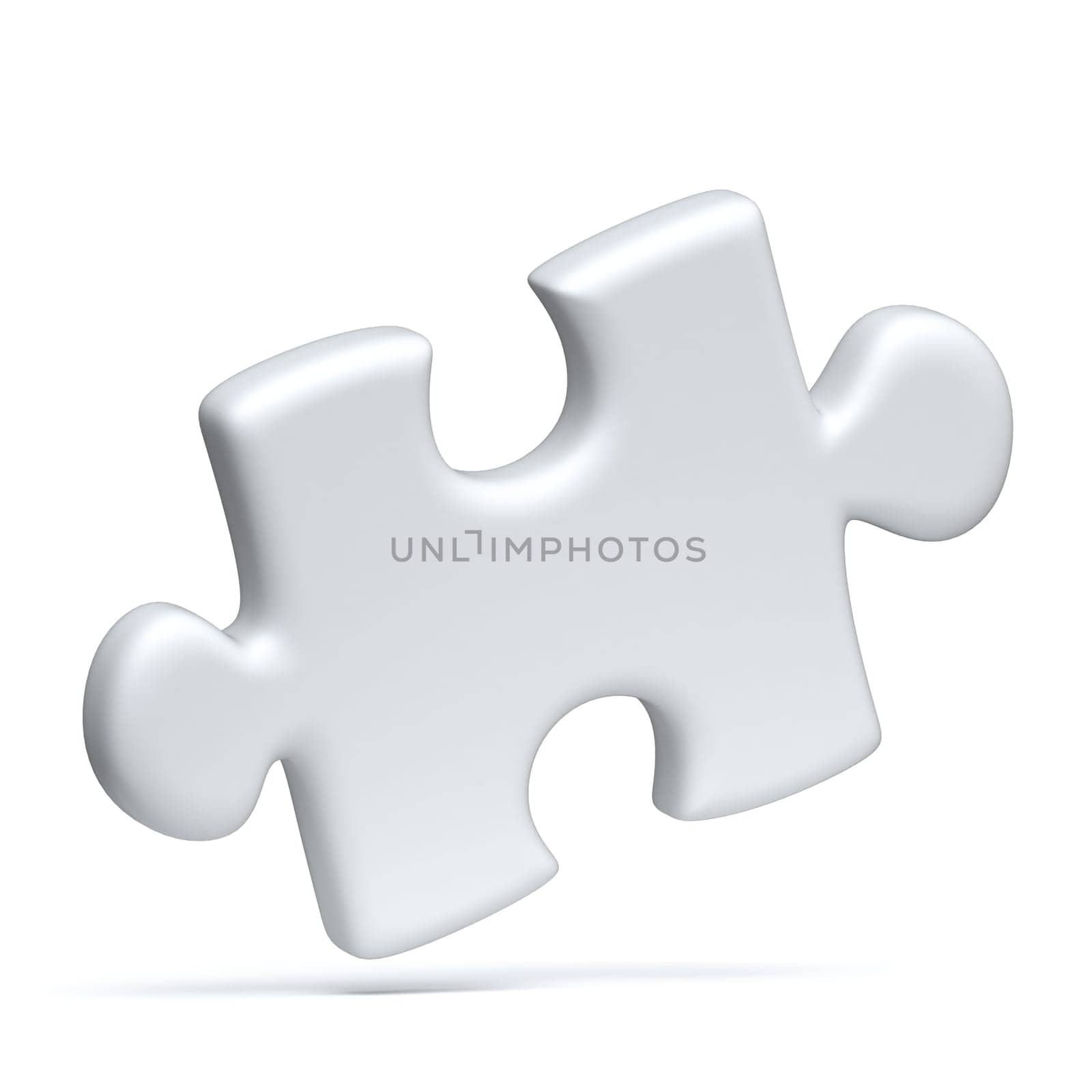 Single white jigsaw puzzle piece 3D rendering illustration isolated on white background