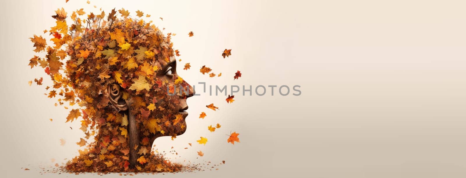 Alzheimer awareness day, dementia diagnosis, Parkinson´s disease, memory loss disorder, brain with autumn foliage and puzzle pieces, generative AI