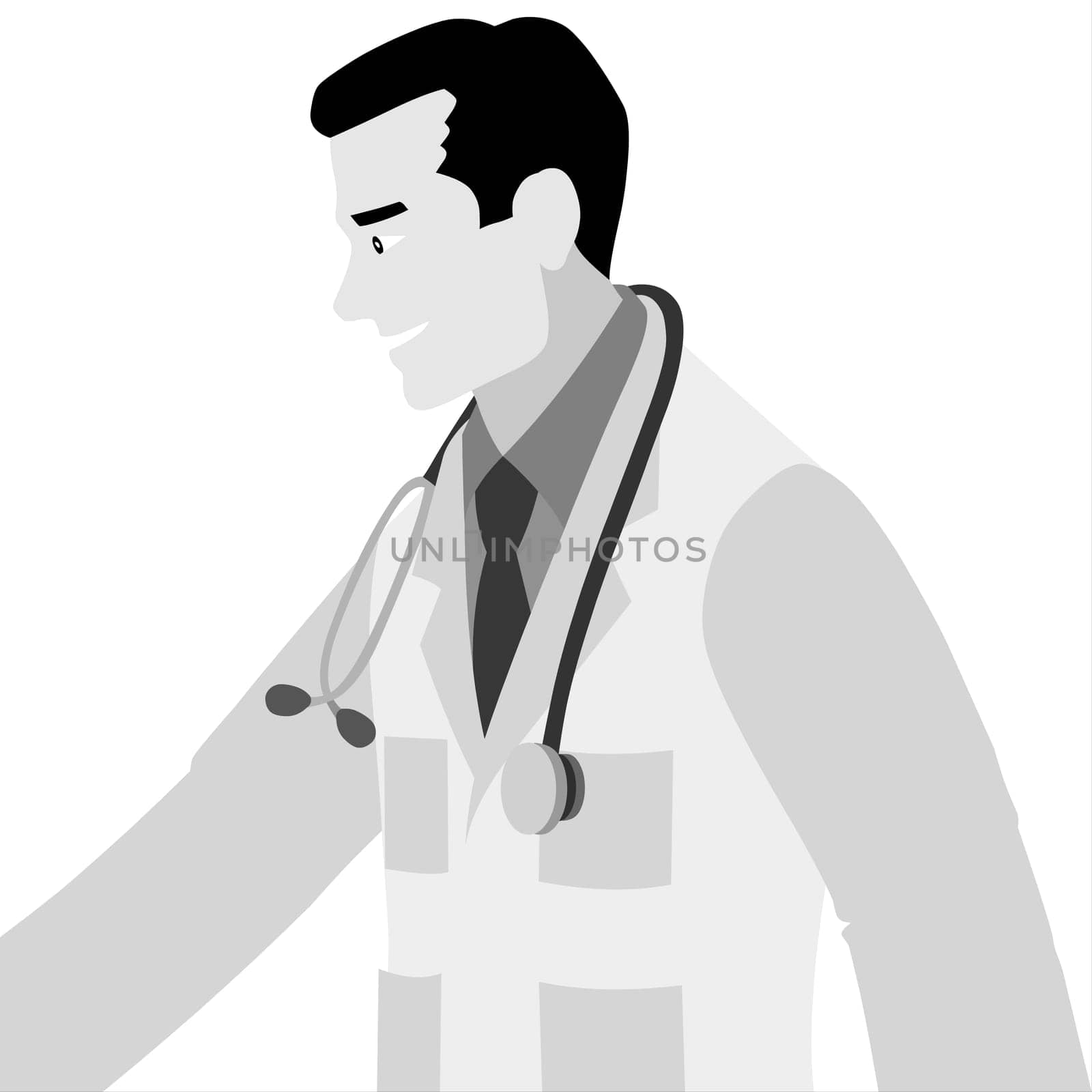 Doctor with stethoscope. Vector illustration in black and white.