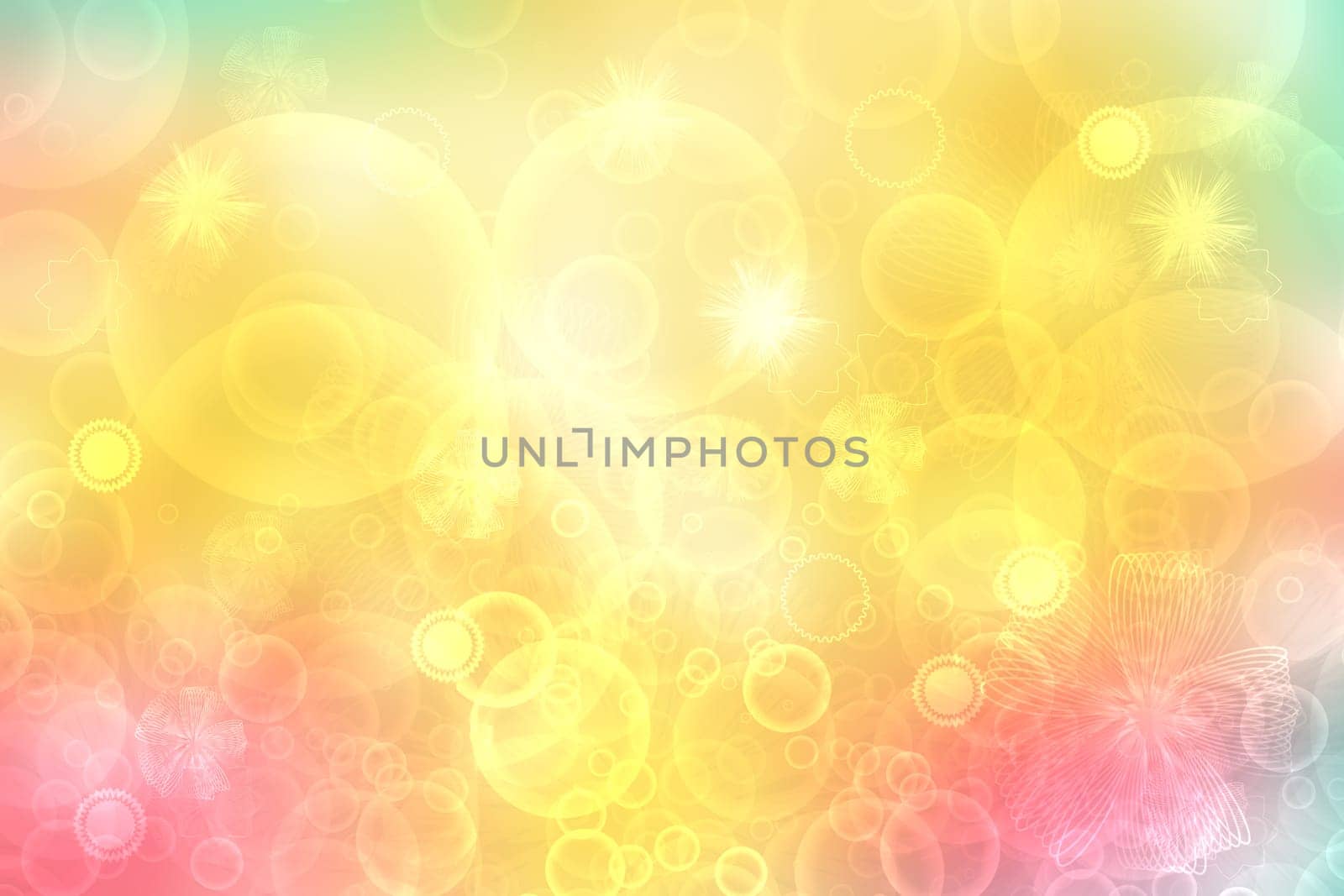 A festive abstract delicate golden gradient yellow orange background texture with glitter defocused sparkle bokeh circles and stars. Card concept for Happy New Year, party invitation, valentine or other holidays.