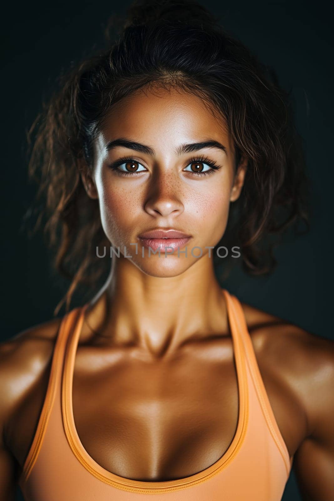 Portrait of beautiful confident fitness woman in sportswear, sportswoman posing on black studio background