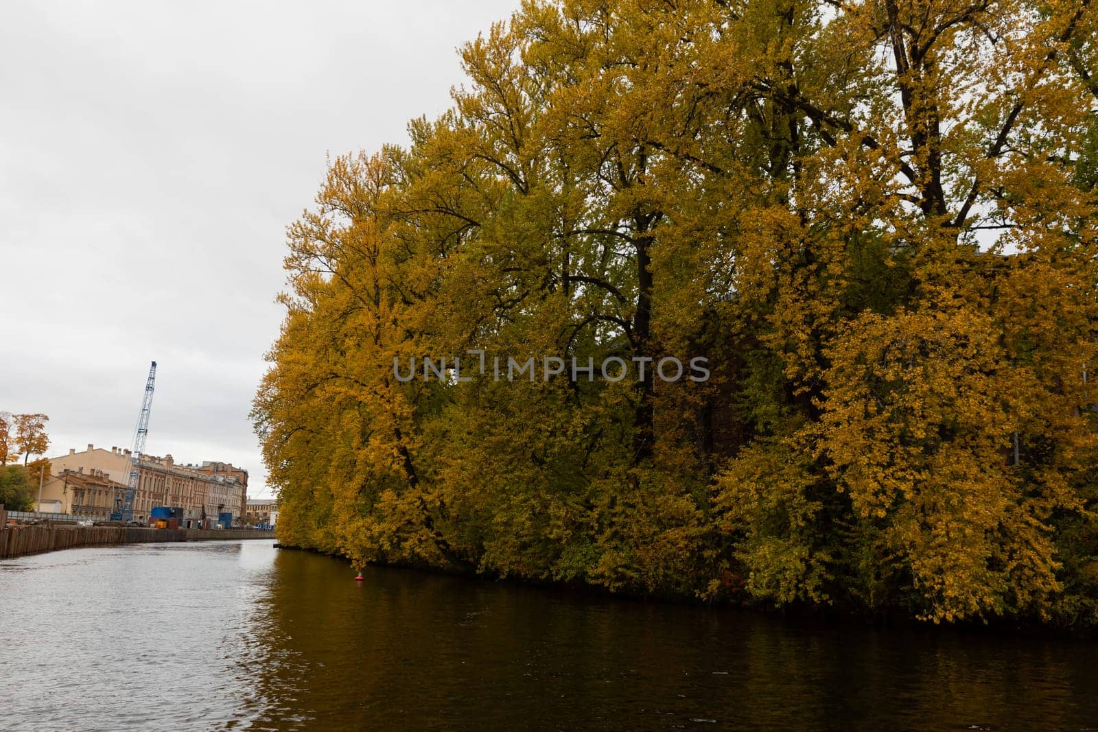 St. Petersburg, Russia, October, the Neva River, houses and bridges of the old city from a boat