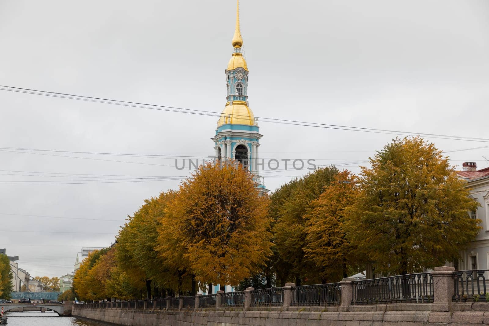 St. Petersburg, Russia, October, the Neva River, houses and bridges of the old city from a boat