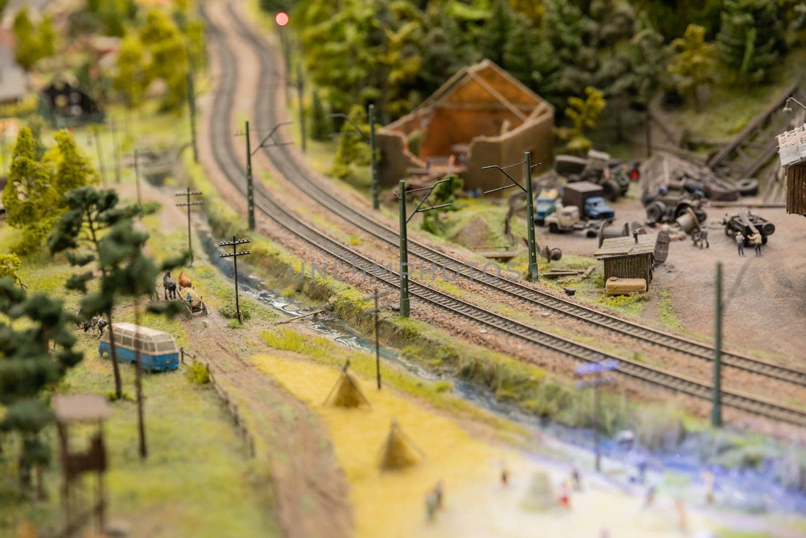Toys model of a railway with trains wagons