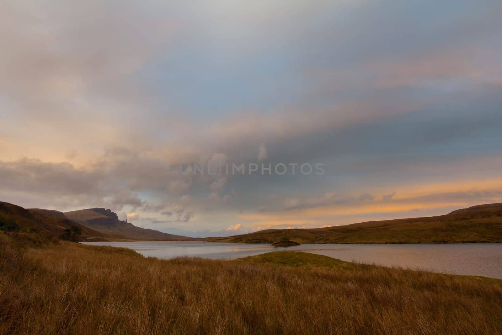 Mount landscape with river - view of highland in Scotland, autumn, telephoto shot