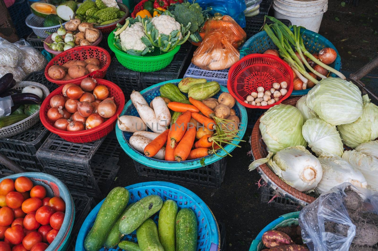 assortment of vegetables at Asian street vegetable market in Vietnam