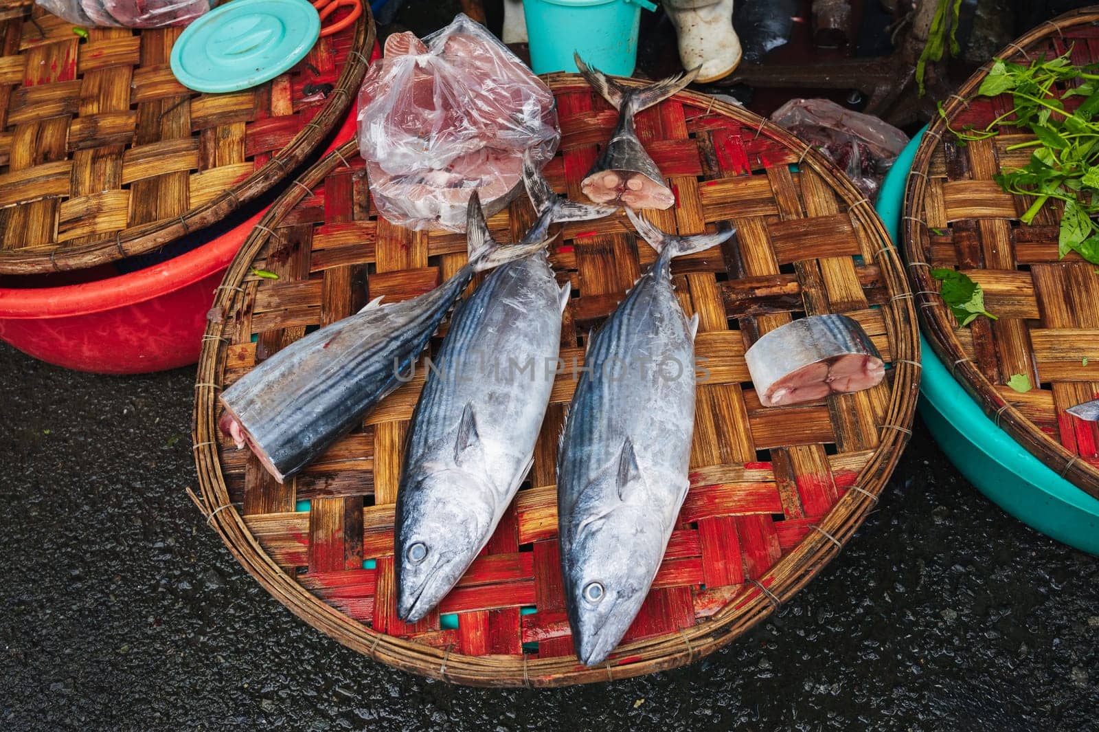 fresh sea fish at the Asian street market in Asia in Vietnam