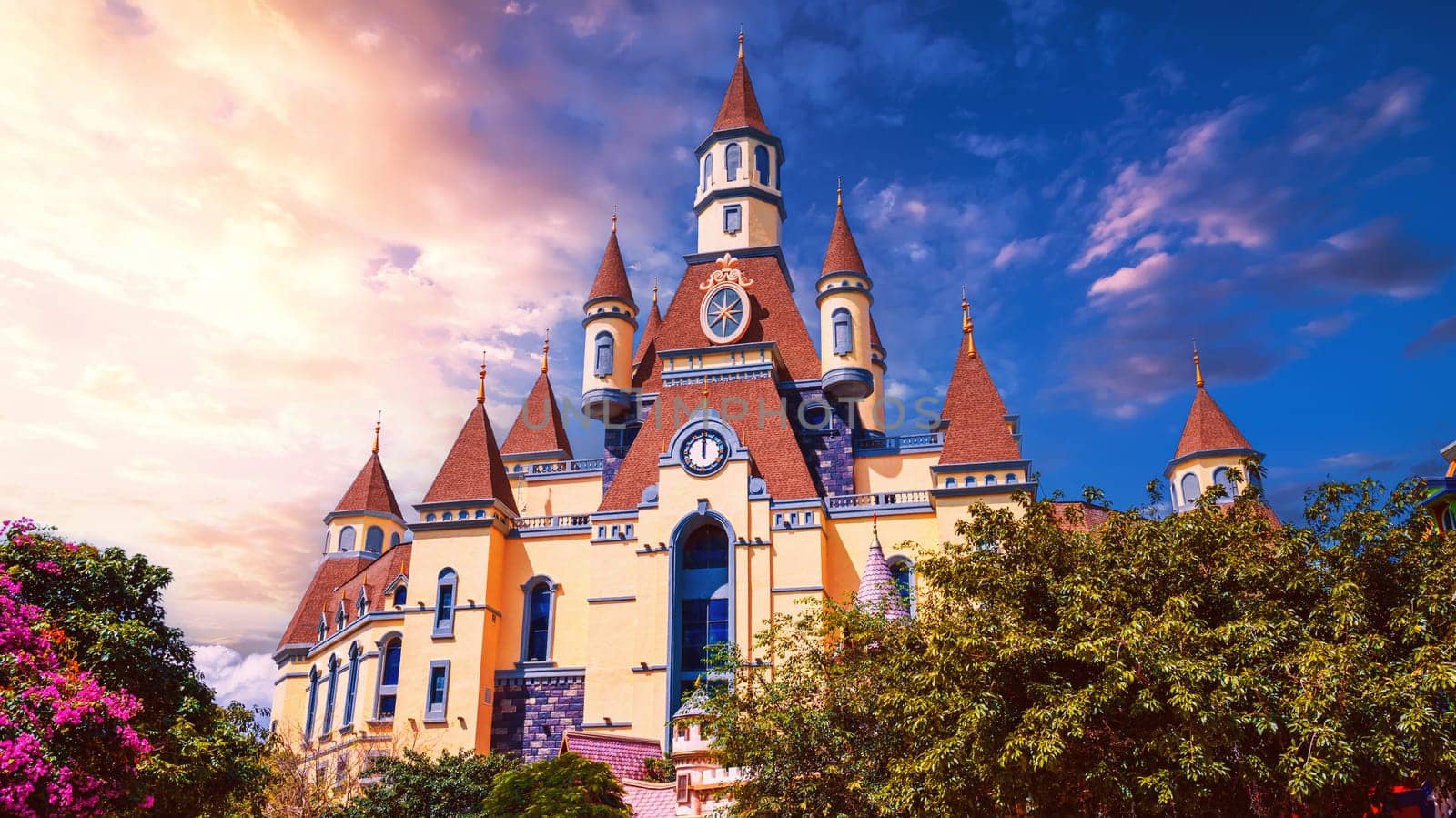 beautiful modern medieval castle at Amusement Park in Vinpearl island in Nha Trang in Vietnam
