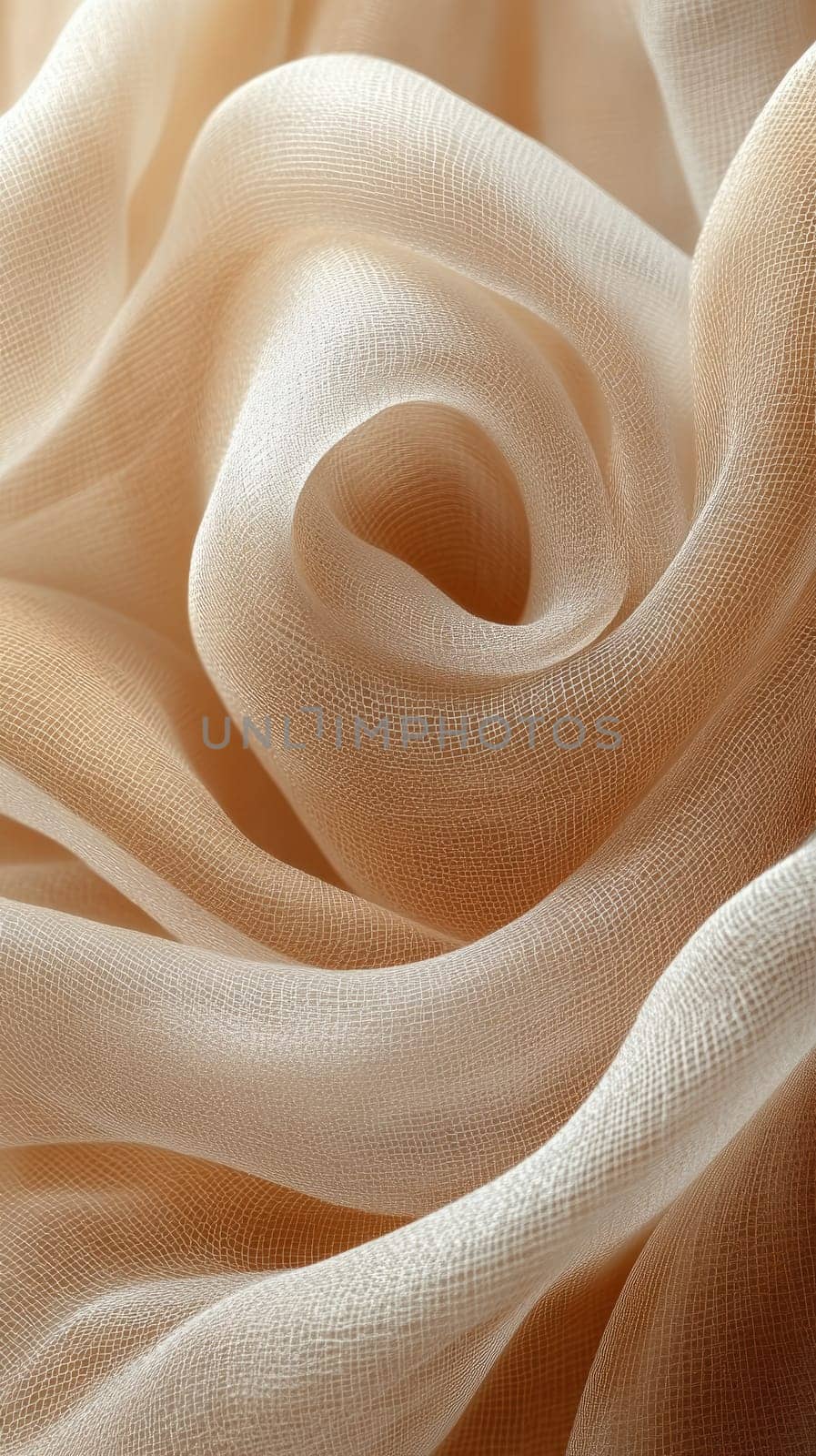 Abstract background features soft beige and cream tones with fluid lines and a refined fabric texture.