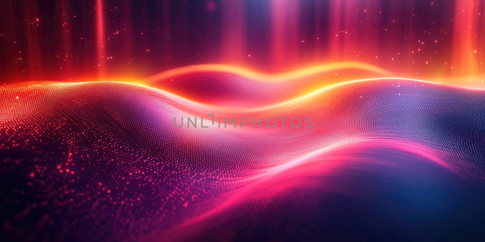 Swirling lines and glowing shapes create a dynamic backdrop, radiating energy and depth in a minimalistic, sci-fi style. The abstract design showcases striking neon hues on a deep black setting.