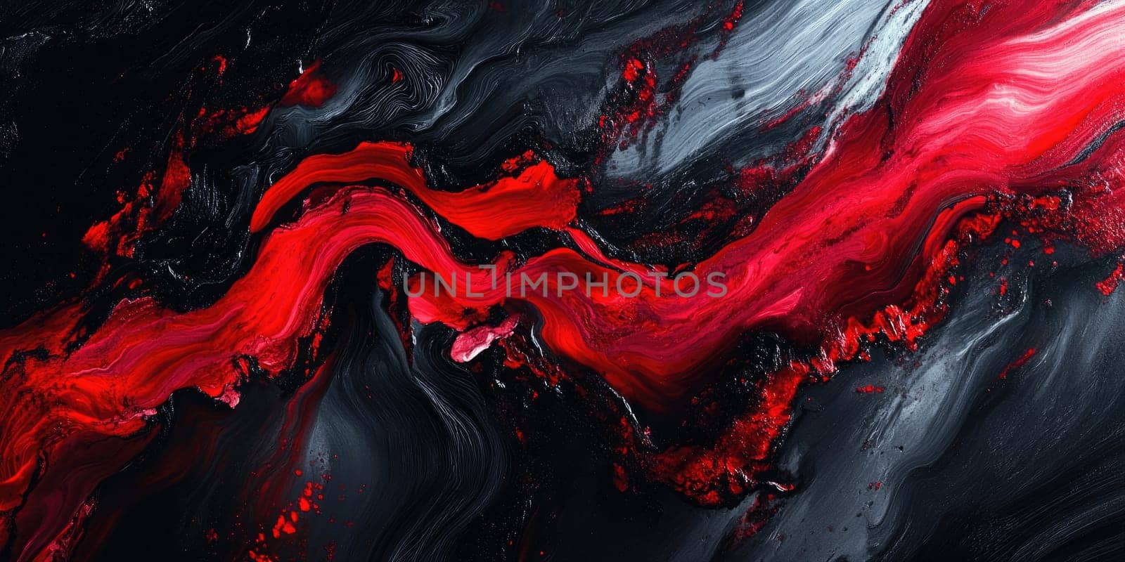 This bold abstract design features dramatic deep red and black lines that flow seamlessly, creating a striking high-contrast backdrop.