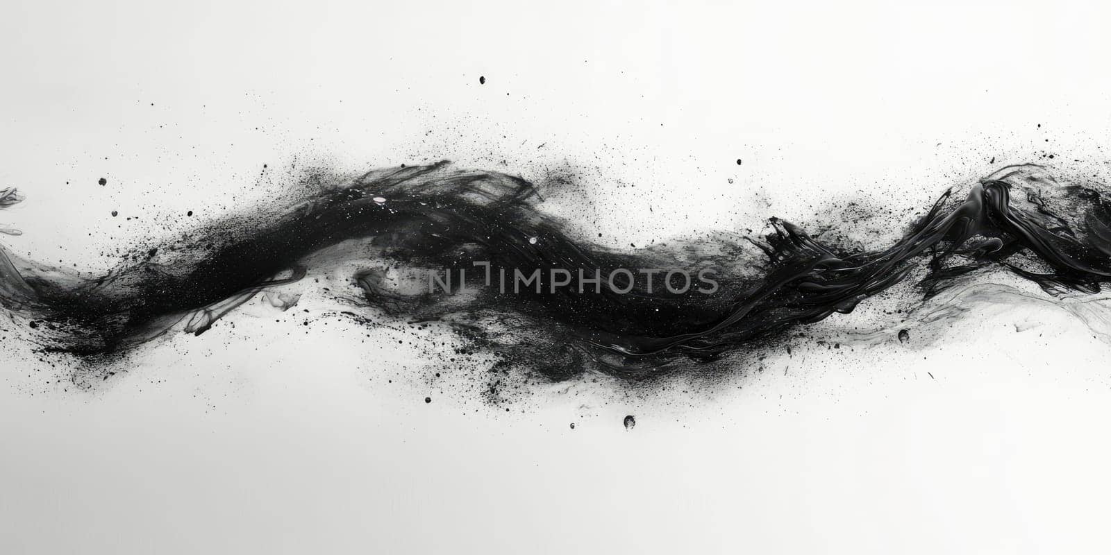 Monochrome lines and ink splashes create a striking composition with high contrast. This artistic abstract background emphasizes sleekness and modernity, perfect for contemporary design projects.