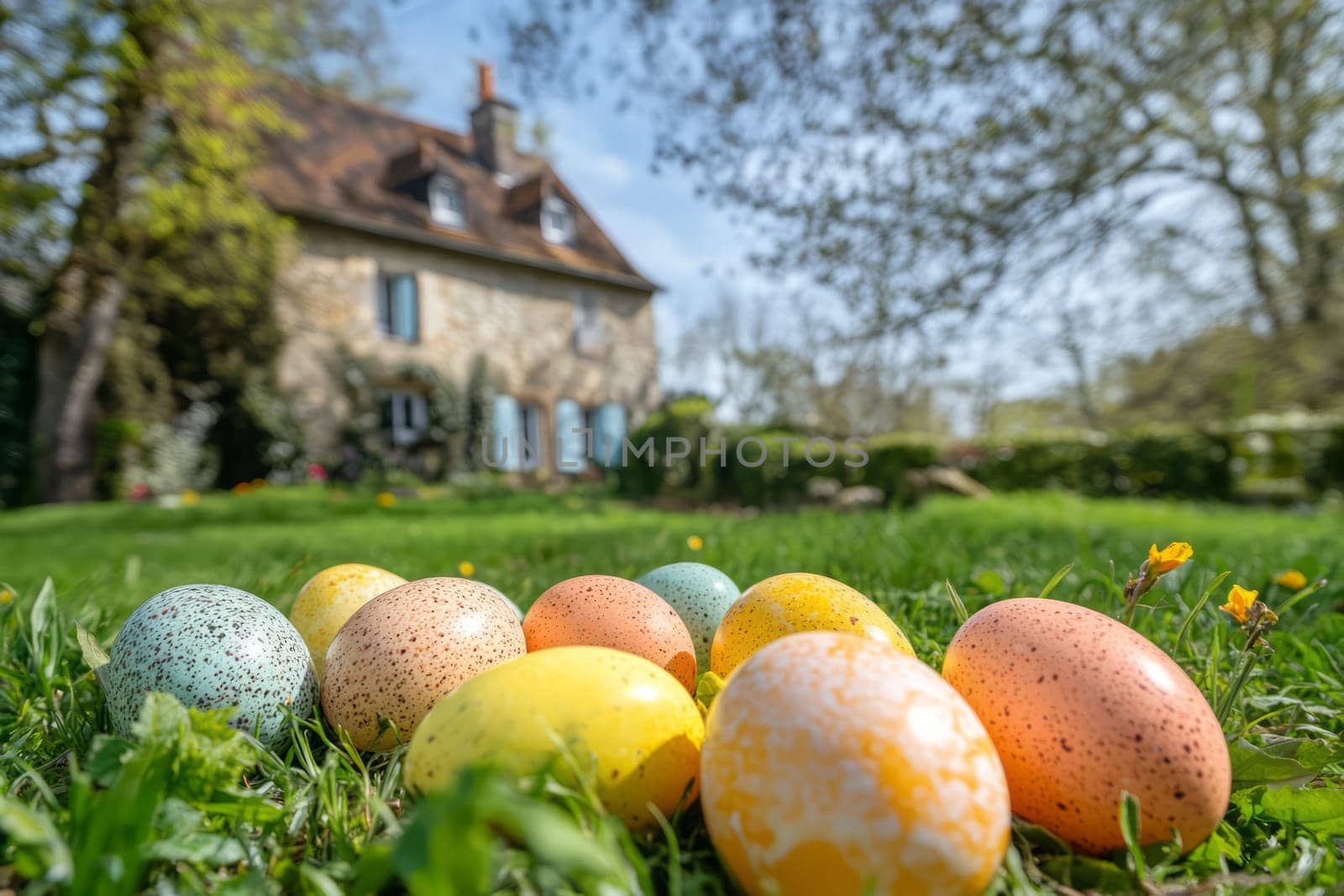 A spring French garden with eggs for kids Easter