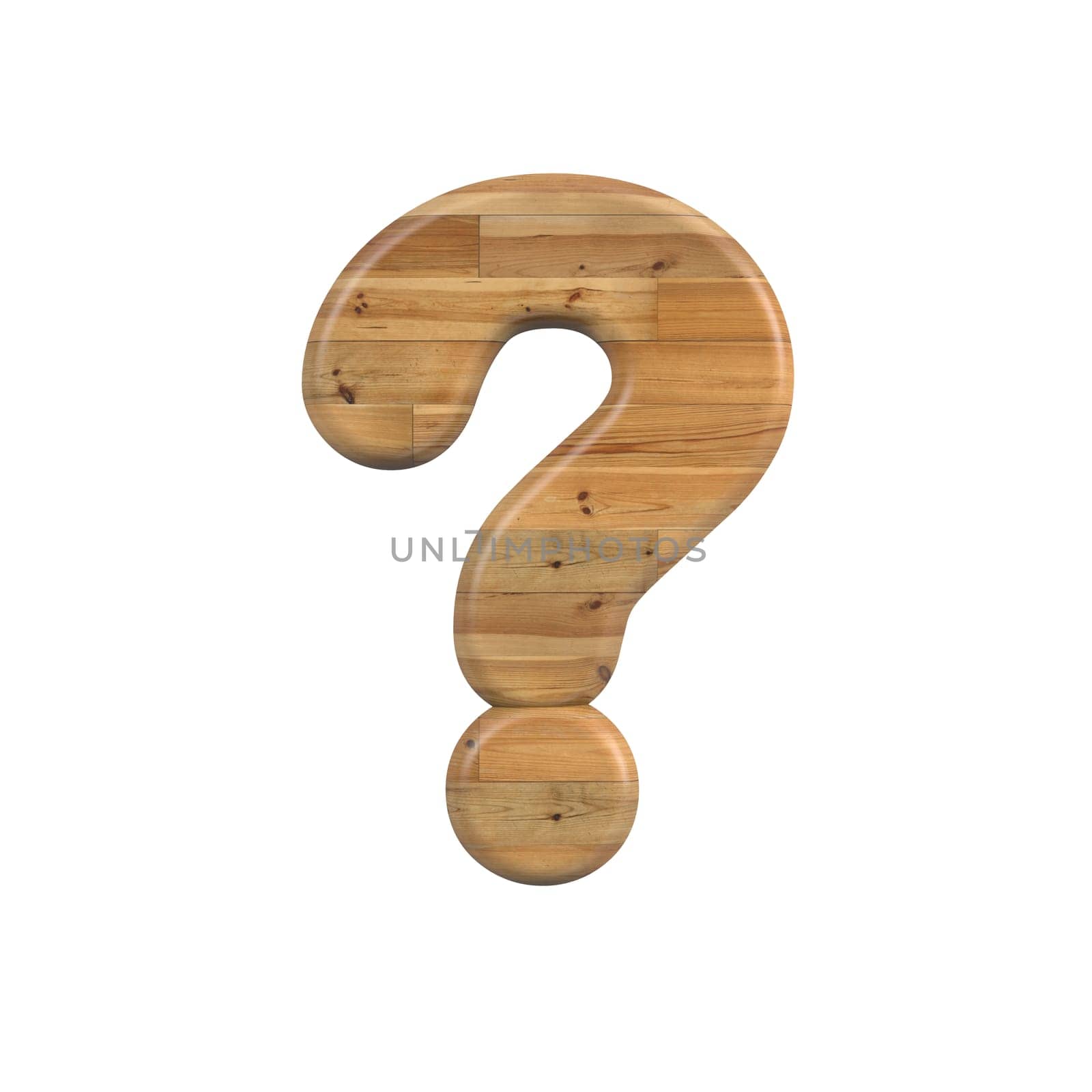 Wood interrogation point - 3d pine symbol isolated on white background. this alphabet is perfect for creative illustrations related but not limited to Decoration, nature, wood...